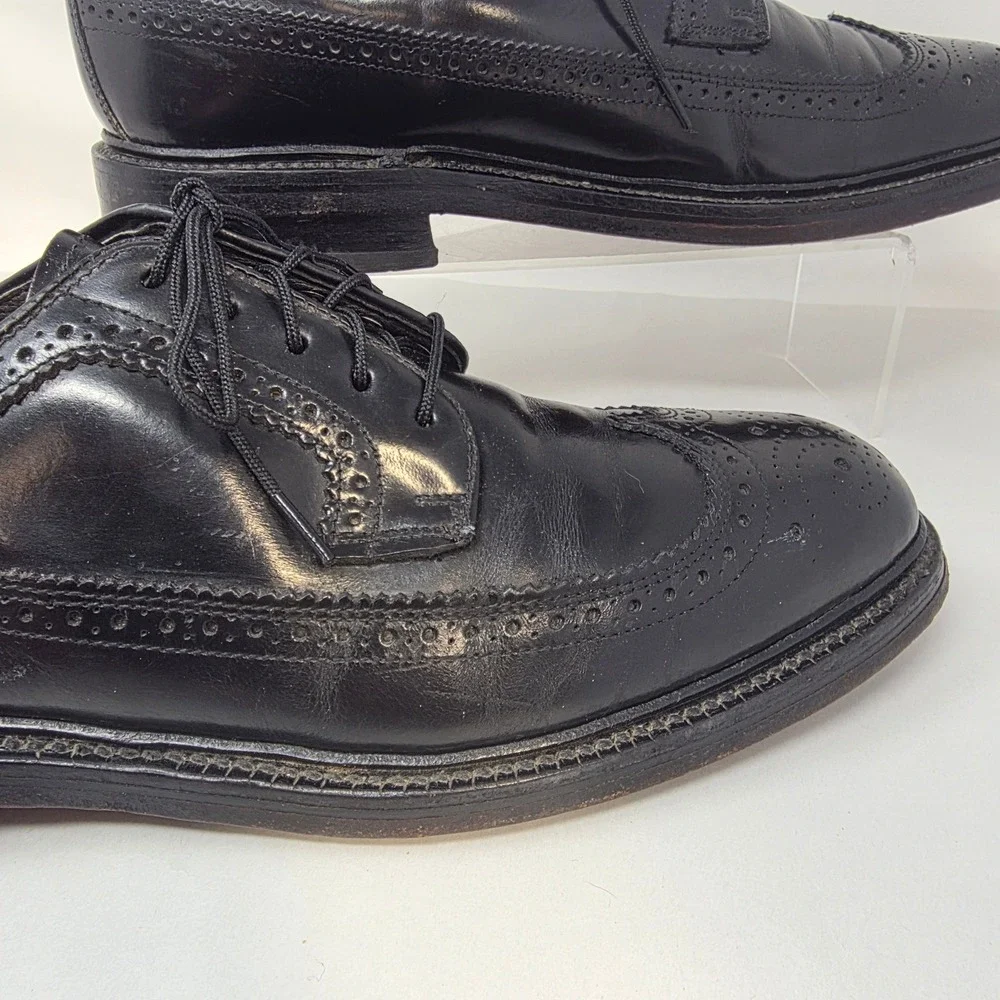 Hanover Wingtip Oxford Shoes Mens 9 D/B MasterFlex Black Leather Brogue USA Good
